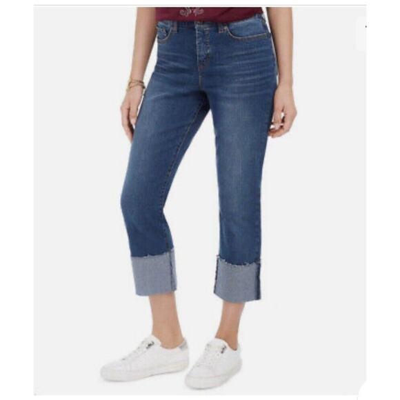 Style & Co Straight Crop Blue Bloom High Rise Jeans Modern Table NWT Size 6 - Picture 1 of 11